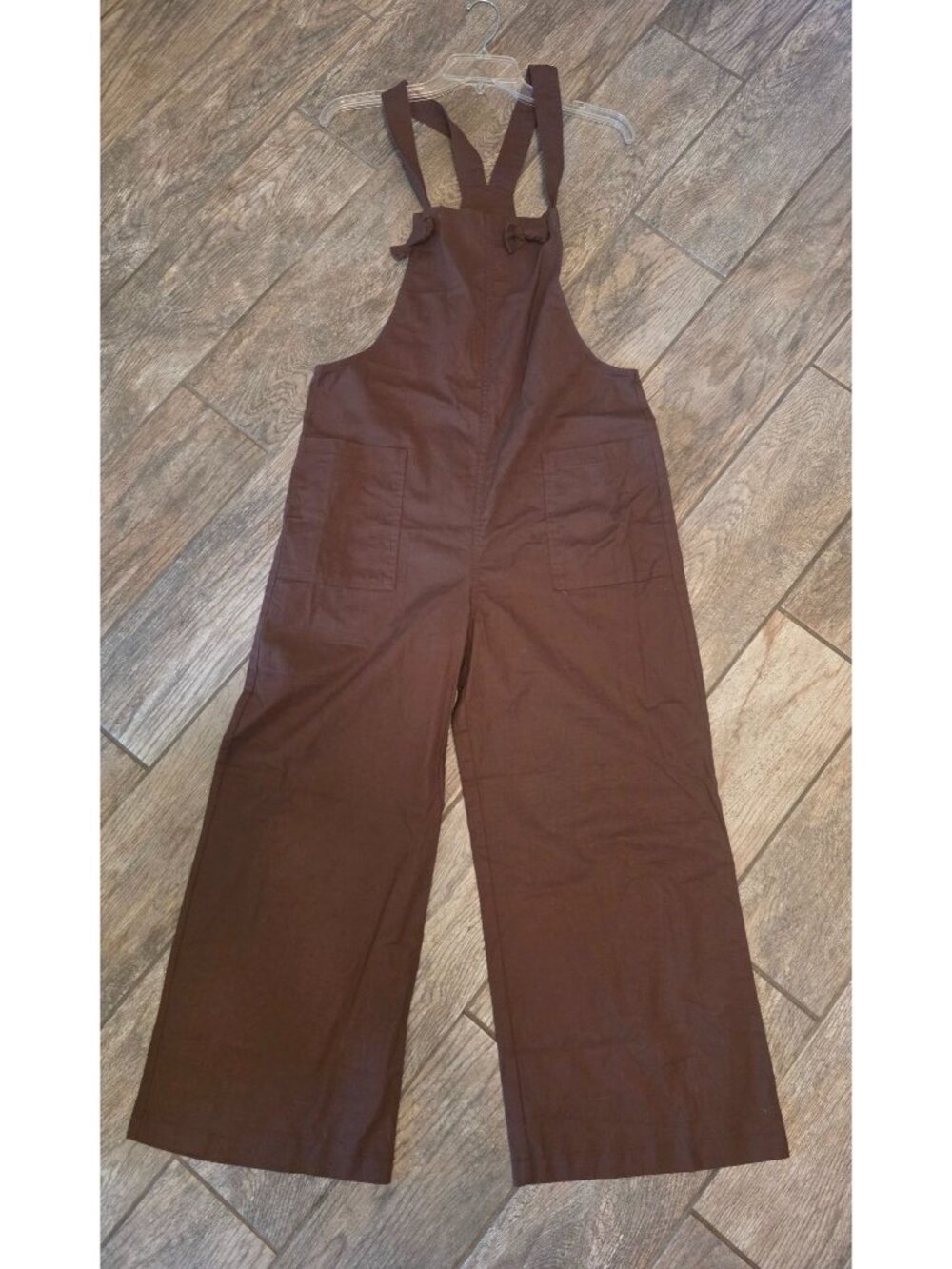 Zenana Brown Patch Relaxed Wide Leg Cotton Blend Overalls M NEW QP-7301Y